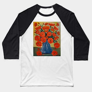 vintage look painting of poppies in A blue vase. Baseball T-Shirt